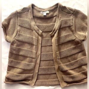 Banana Republic 100% Cotton Textured Knit Cropped Cardigan Taupe L